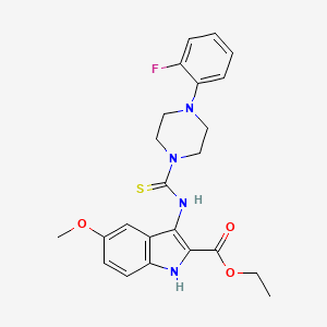 molecular formula C23H25FN4O3S B2498685 ethyl 3-{[4-(2-fluorophenyl)piperazine-1-carbothioyl]amino}-5-methoxy-1H-indole-2-carboxylate CAS No. 887223-56-5