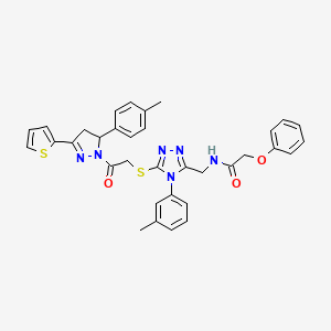 B2498717 N-((5-((2-oxo-2-(3-(thiophen-2-yl)-5-(p-tolyl)-4,5-dihydro-1H-pyrazol-1-yl)ethyl)thio)-4-(m-tolyl)-4H-1,2,4-triazol-3-yl)methyl)-2-phenoxyacetamide CAS No. 393585-42-7