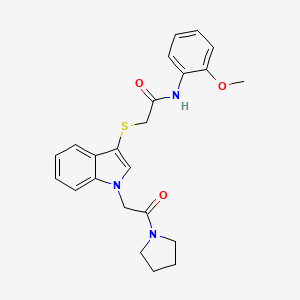 molecular formula C23H25N3O3S B2498743 N-(2-methoxyphenyl)-2-({1-[2-oxo-2-(pyrrolidin-1-yl)ethyl]-1H-indol-3-yl}sulfanyl)acetamide CAS No. 877658-84-9