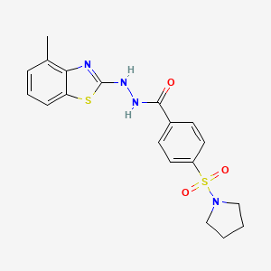 molecular formula C19H20N4O3S2 B2498828 N'-(4-methylbenzo[d]thiazol-2-yl)-4-(pyrrolidin-1-ylsulfonyl)benzohydrazide CAS No. 851977-91-8