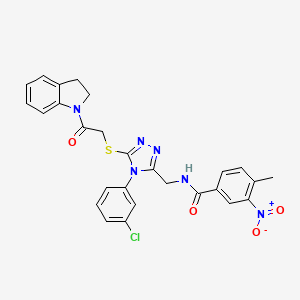 molecular formula C27H23ClN6O4S B2498870 N-((4-(3-chlorophenyl)-5-((2-(indolin-1-yl)-2-oxoethyl)thio)-4H-1,2,4-triazol-3-yl)methyl)-4-methyl-3-nitrobenzamide CAS No. 391941-04-1