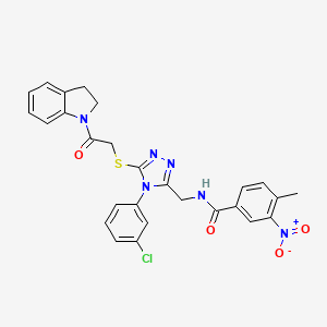 N-((4-(3-chlorophenyl)-5-((2-(indolin-1-yl)-2-oxoethyl)thio)-4H-1,2,4-triazol-3-yl)methyl)-4-methyl-3-nitrobenzamide