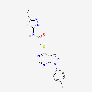 molecular formula C17H14FN7OS2 B2498896 N-(5-ethyl-1,3,4-thiadiazol-2-yl)-2-((1-(4-fluorophenyl)-1H-pyrazolo[3,4-d]pyrimidin-4-yl)thio)acetamide CAS No. 893910-54-8