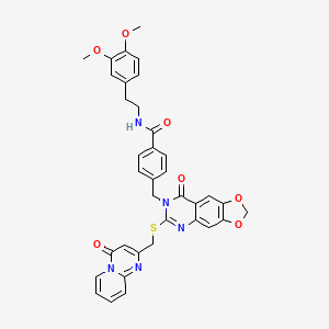 N-(3,4-dimethoxyphenethyl)-4-((8-oxo-6-(((4-oxo-4H-pyrido[1,2-a]pyrimidin-2-yl)methyl)thio)-[1,3]dioxolo[4,5-g]quinazolin-7(8H)-yl)methyl)benzamide