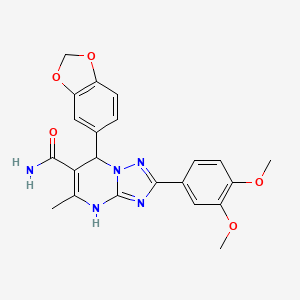 molecular formula C22H21N5O5 B2498940 7-(Benzo[d][1,3]dioxol-5-yl)-2-(3,4-dimethoxyphenyl)-5-methyl-4,7-dihydro-[1,2,4]triazolo[1,5-a]pyrimidine-6-carboxamide CAS No. 538319-61-8