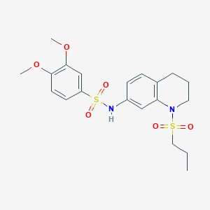 molecular formula C20H26N2O6S2 B2498942 3,4-dimethoxy-N-(1-(propylsulfonyl)-1,2,3,4-tetrahydroquinolin-7-yl)benzenesulfonamide CAS No. 946226-55-7