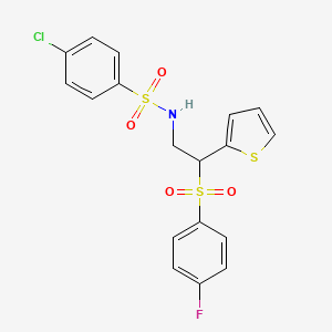 molecular formula C18H15ClFNO4S3 B2498943 4-氯-N-[2-[(4-氟苯基)磺酰]-2-(2-噻吩基)乙基]苯甲磺酰胺 CAS No. 896346-88-6