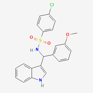 molecular formula C22H19ClN2O3S B2498948 4-Chloro-N-[1H-indol-3-yl-(3-methoxyphenyl)methyl]benzenesulfonamide CAS No. 2309462-70-0