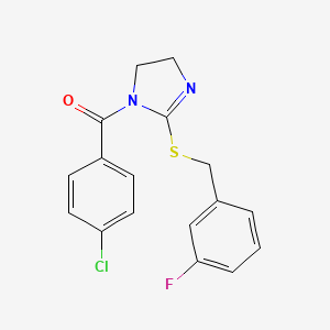 molecular formula C17H14ClFN2OS B2498952 (4-chlorophenyl)(2-((3-fluorobenzyl)thio)-4,5-dihydro-1H-imidazol-1-yl)methanone CAS No. 851865-09-3