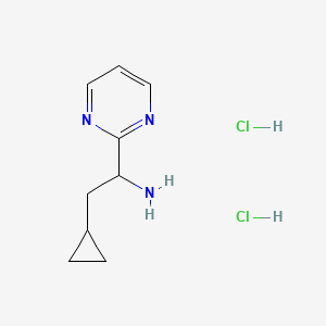 molecular formula C9H15Cl2N3 B2498973 2-Cyclopropyl-1-pyrimidin-2-ylethanamine;dihydrochloride CAS No. 2411274-03-6