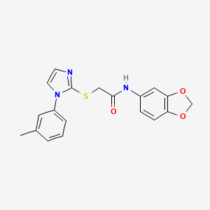 molecular formula C19H17N3O3S B2498974 N-(2H-1,3-benzodioxol-5-yl)-2-{[1-(3-methylphenyl)-1H-imidazol-2-yl]sulfanyl}acetamide CAS No. 851131-14-1