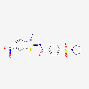 molecular formula C19H18N4O5S2 B2498993 (E)-N-(3-methyl-6-nitrobenzo[d]thiazol-2(3H)-ylidene)-4-(pyrrolidin-1-ylsulfonyl)benzamide CAS No. 850910-42-8