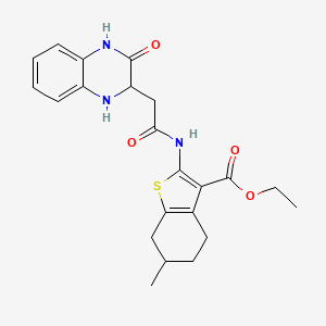 molecular formula C22H25N3O4S B2499003 Ethyl 6-methyl-2-(2-(3-oxo-1,2,3,4-tetrahydroquinoxalin-2-yl)acetamido)-4,5,6,7-tetrahydrobenzo[b]thiophene-3-carboxylate CAS No. 1023921-19-8