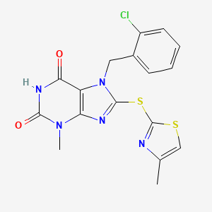 molecular formula C17H14ClN5O2S2 B2499013 7-(2-chlorobenzyl)-3-methyl-8-((4-methylthiazol-2-yl)thio)-1H-purine-2,6(3H,7H)-dione CAS No. 868213-87-0