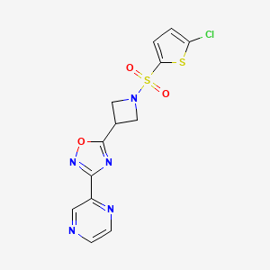 molecular formula C13H10ClN5O3S2 B2499017 5-(1-((5-Chlorothiophen-2-yl)sulfonyl)azetidin-3-yl)-3-(pyrazin-2-yl)-1,2,4-oxadiazole CAS No. 1324205-62-0