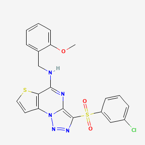 molecular formula C21H16ClN5O3S2 B2499018 3-[(3-chlorophenyl)sulfonyl]-N-(2-methoxybenzyl)thieno[2,3-e][1,2,3]triazolo[1,5-a]pyrimidin-5-amine CAS No. 892729-36-1