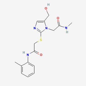 molecular formula C16H20N4O3S B2499022 2-((5-(羟甲基)-1-(2-(甲基氨基)-2-氧代乙基)-1H-咪唑-2-基)硫)-N-(邻甲苯基)乙酰胺 CAS No. 923164-27-6