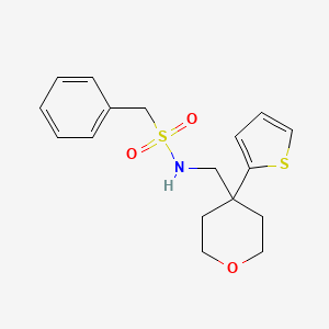 molecular formula C17H21NO3S2 B2499029 1-苯基-N-((4-(噻吩-2-基)四氢-2H-吡喃-4-基)甲基)甲磺酰胺 CAS No. 1203139-34-7