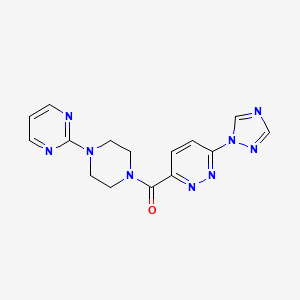 molecular formula C15H15N9O B2499034 (6-(1H-1,2,4-三唑-1-基)吡啶并[3-基]-3-基)(4-(嘧啶-2-基)哌嗪-1-基)甲酮 CAS No. 1448067-08-0