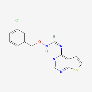 molecular formula C14H11ClN4OS B2499039 N-[(3-chlorophenyl)methoxy]-N'-thieno[2,3-d]pyrimidin-4-ylmethanimidamide CAS No. 477846-34-7