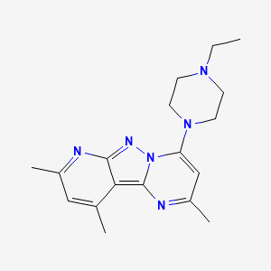 molecular formula C18H24N6 B2499042 4-(4-Ethylpiperazin-1-yl)-2,8,10-trimethylpyrido[2',3':3,4]pyrazolo[1,5-a]pyrimidine CAS No. 896073-98-6