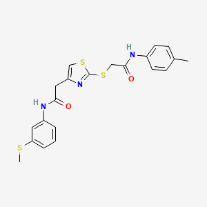 molecular formula C21H21N3O2S3 B2499045 N-(3-(甲硫基)苯基)-2-(2-((2-氧代-2-(对甲苯氨基)乙基)硫代)噻唑-4-基)乙酰胺 CAS No. 941922-25-4