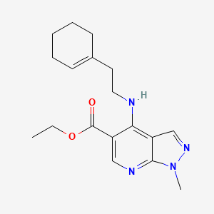molecular formula C18H24N4O2 B2499072 ethyl 4-{[2-(1-cyclohexenyl)ethyl]amino}-1-methyl-1H-pyrazolo[3,4-b]pyridine-5-carboxylate CAS No. 866039-97-6