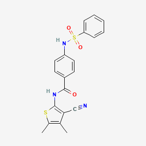 molecular formula C20H17N3O3S2 B2499095 4-benzenesulfonamido-N-(3-cyano-4,5-dimethylthiophen-2-yl)benzamide CAS No. 886903-78-2