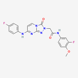 molecular formula C20H16F2N6O3 B2499097 N-(3-fluoro-4-methoxyphenyl)-2-{7-[(4-fluorophenyl)amino]-3-oxo-2H,3H-[1,2,4]triazolo[4,3-a]pyrimidin-2-yl}acetamide CAS No. 1251558-87-8
