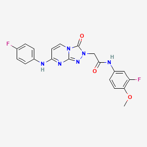molecular formula C20H16F2N6O3 B2499097 2-[7-(4-fluoroanilino)-3-oxo[1,2,4]triazolo[4,3-a]pyrimidin-2(3H)-yl]-N-(3-fluoro-4-methoxyphenyl)acetamide CAS No. 1251558-87-8