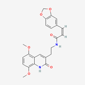 molecular formula C23H22N2O6 B2499099 (Z)-3-(benzo[d][1,3]dioxol-5-yl)-N-(2-(5,8-dimethoxy-2-oxo-1,2-dihydroquinolin-3-yl)ethyl)acrylamide CAS No. 851403-58-2