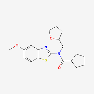 molecular formula C19H24N2O3S B2499102 N-(5-methoxybenzo[d]thiazol-2-yl)-N-((tetrahydrofuran-2-yl)methyl)cyclopentanecarboxamide CAS No. 1171788-46-7