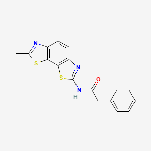 molecular formula C17H13N3OS2 B2499116 N-{11-methyl-3,12-dithia-5,10-diazatricyclo[7.3.0.0^{2,6}]dodeca-1(9),2(6),4,7,10-pentaen-4-yl}-2-phenylacetamide CAS No. 391218-05-6