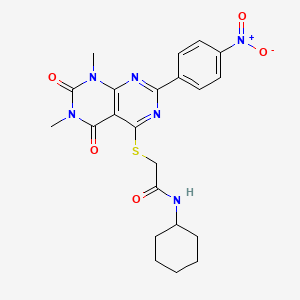 N-cyclohexyl-2-((6,8-dimethyl-2-(4-nitrophenyl)-5,7-dioxo-5,6,7,8-tetrahydropyrimido[4,5-d]pyrimidin-4-yl)thio)acetamide
