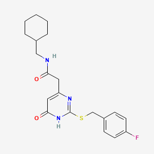 molecular formula C20H24FN3O2S B2499169 N-(cyclohexylmethyl)-2-(2-((4-fluorobenzyl)thio)-6-oxo-1,6-dihydropyrimidin-4-yl)acetamide CAS No. 1040646-13-6