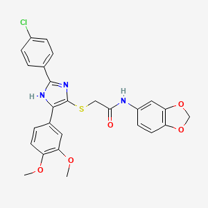 molecular formula C26H22ClN3O5S B2499187 N-(2H-1,3-BENZODIOXOL-5-YL)-2-{[2-(4-CHLOROPHENYL)-5-(3,4-DIMETHOXYPHENYL)-1H-IMIDAZOL-4-YL]SULFANYL}ACETAMIDE CAS No. 865657-59-6