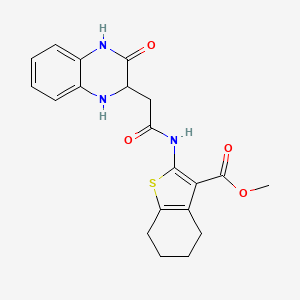 molecular formula C20H21N3O4S B2499205 methyl 2-[2-(3-oxo-1,2,3,4-tetrahydroquinoxalin-2-yl)acetamido]-4,5,6,7-tetrahydro-1-benzothiophene-3-carboxylate CAS No. 473804-24-9