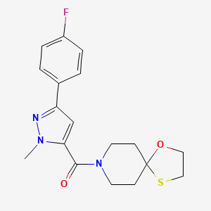 molecular formula C18H20FN3O2S B2499261 8-[3-(4-fluorophenyl)-1-methyl-1H-pyrazole-5-carbonyl]-1-oxa-4-thia-8-azaspiro[4.5]decane CAS No. 1396860-90-4