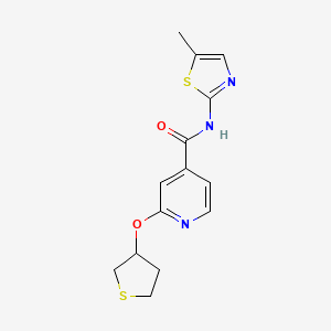 molecular formula C14H15N3O2S2 B2499266 N-(5-methyl-1,3-thiazol-2-yl)-2-(thiolan-3-yloxy)pyridine-4-carboxamide CAS No. 2034429-45-1