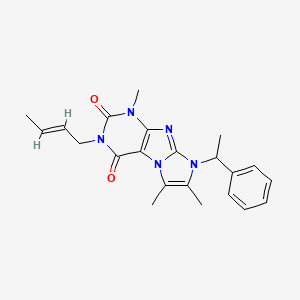 molecular formula C22H25N5O2 B2499341 3-((2E)but-2-enyl)-1,6,7-trimethyl-8-(phenylethyl)-1,3,5-trihydro-4-imidazolin o[1,2-h]purine-2,4-dione CAS No. 919030-76-5