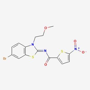 molecular formula C15H12BrN3O4S2 B2499344 N-[(2Z)-6-bromo-3-(2-methoxyethyl)-2,3-dihydro-1,3-benzothiazol-2-ylidene]-5-nitrothiophene-2-carboxamide CAS No. 864975-98-4