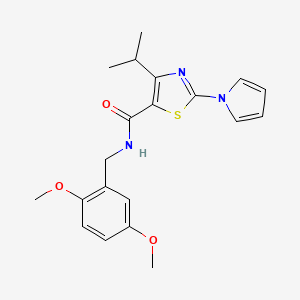 molecular formula C20H23N3O3S B2499351 N-[(2,5-dimethoxyphenyl)methyl]-4-(propan-2-yl)-2-(1H-pyrrol-1-yl)-1,3-thiazole-5-carboxamide CAS No. 1251639-44-7