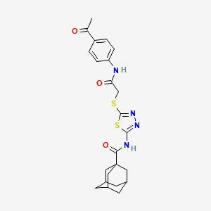 molecular formula C23H26N4O3S2 B2499433 N-[5-({[(4-acetylphenyl)carbamoyl]methyl}sulfanyl)-1,3,4-thiadiazol-2-yl]adamantane-1-carboxamide CAS No. 896022-34-7
