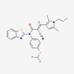 molecular formula C27H24F2N4OS2 B2499439 n-(1,3-Benzothiazol-2-yl)-2-cyano-n-{4-[(difluoromethyl)sulfanyl]phenyl}-3-(2,5-dimethyl-1-propyl-1h-pyrrol-3-yl)prop-2-enamide CAS No. 875448-71-8