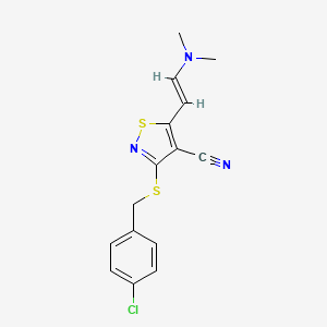 molecular formula C15H14ClN3S2 B2499447 3-{[(4-chlorophenyl)methyl]sulfanyl}-5-[(E)-2-(dimethylamino)ethenyl]-1,2-thiazole-4-carbonitrile CAS No. 338778-57-7