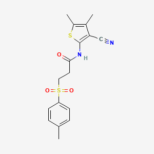 molecular formula C17H18N2O3S2 B2499450 N-(3-cyano-4,5-dimethylthiophen-2-yl)-3-tosylpropanamide CAS No. 896306-52-8