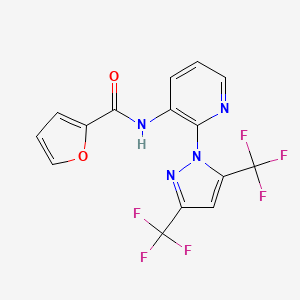 molecular formula C15H8F6N4O2 B2499476 N-{2-[3,5-bis(trifluoromethyl)-1H-pyrazol-1-yl]-3-pyridinyl}-2-furamide CAS No. 955975-38-9