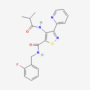 molecular formula C20H19FN4O2S B2499514 N-[(2-fluorophenyl)methyl]-4-(2-methylpropanamido)-3-(pyridin-2-yl)-1,2-thiazole-5-carboxamide CAS No. 1251618-45-7