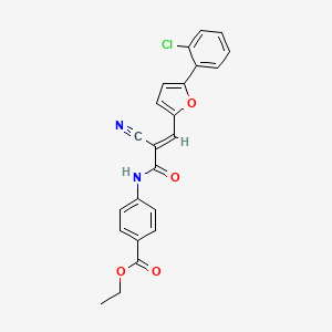 molecular formula C23H17ClN2O4 B2499619 ethyl 4-{3-[5-(2-chlorophenyl)furan-2-yl]-2-cyanoprop-2-enamido}benzoate CAS No. 380424-69-1