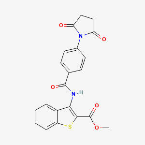 molecular formula C21H16N2O5S B2499705 Methyl 3-(4-(2,5-dioxopyrrolidin-1-yl)benzamido)benzo[b]thiophene-2-carboxylate CAS No. 477490-43-0